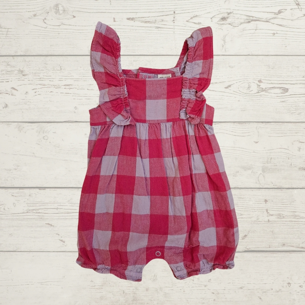 Carter's Pink & Purple Plaid Romper- Size 6m